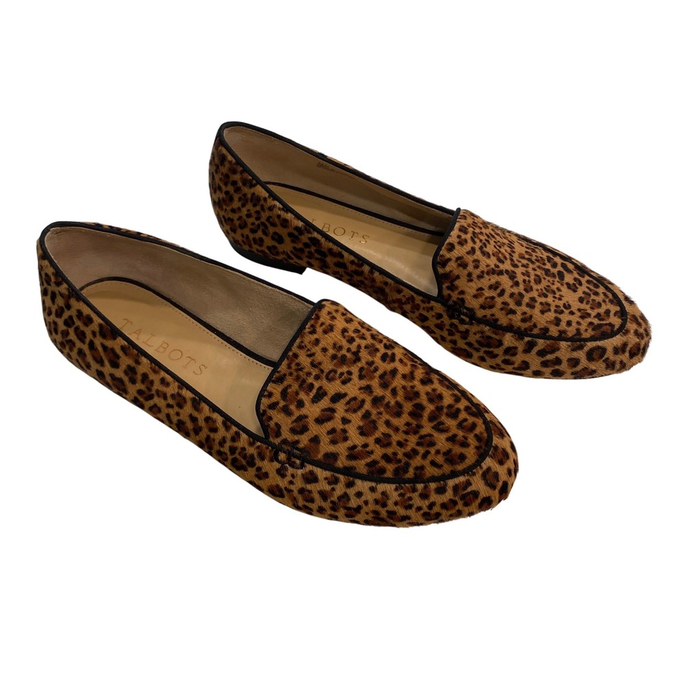 Talbots Womens Leopard Print Calf Hair Loafers Brown Tan Black Flats Size 5.5‎ M